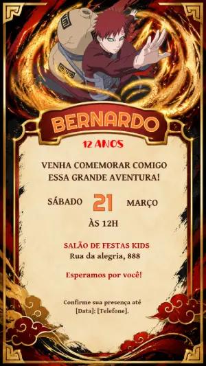 Convite de Aniversário Gaara do Naruto | Modelo Editável