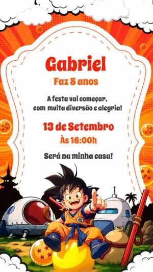 Convite de Aniversário Dragon Ball Editável com Goku Infantil