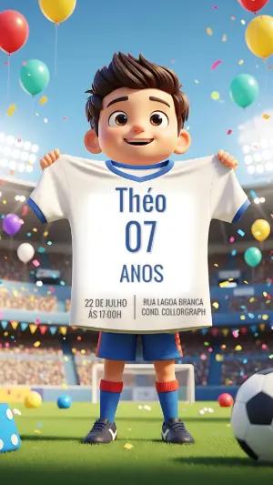 Convite de Aniversário Futebol com Menino para Editar Online