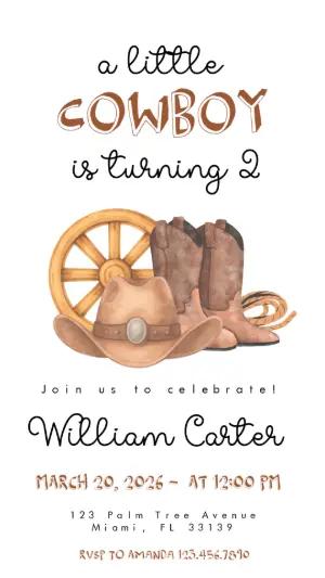 Watercolor Cowboy Birthday Invite | Editable Digital Template