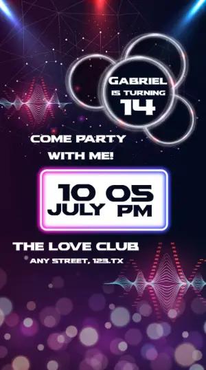 Editable Music Party Birthday Invitation with Neon Style