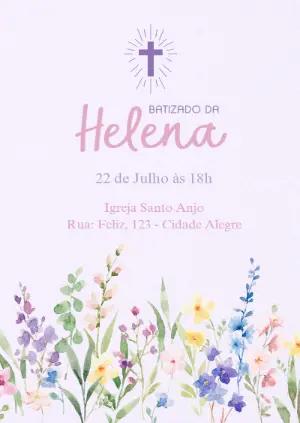 Convite de Batizado Menina Floral Lilás Aquarela para Editar