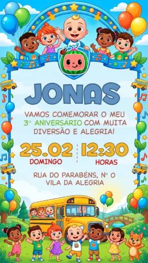 Convite de Aniversário Cocomelon Infantil para Editar Online