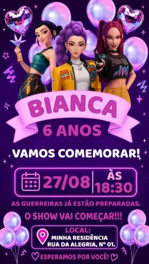 Convite de Aniversário K-pop Guerreiras Editável