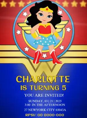 Wonder Woman Birthday Invitation to Edit Online