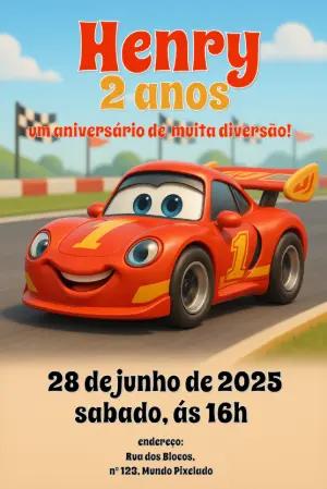 Convite Aniversário Carros Relâmpago McQueen para Editar Online