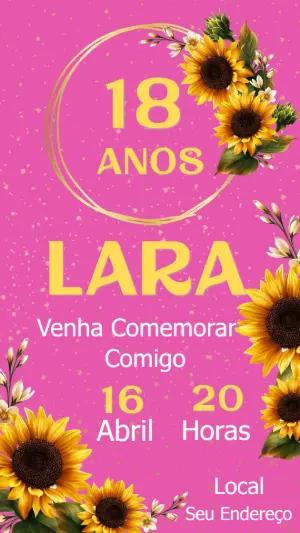 Convite de Aniversário 18 Anos Rosa com Girassol Editável