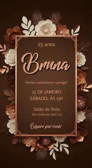 Convite de Aniversário Elegante com Flores 3D para Editar