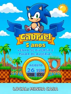 Convite Digital Sonic para Aniversário Infantil Editável