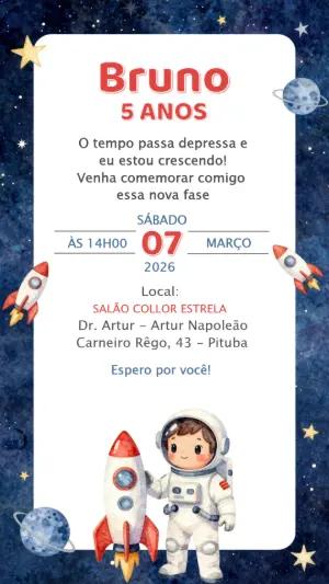 Convite de Aniversário Espacial Astronauta para Editar