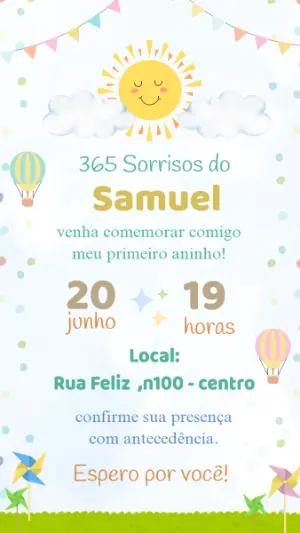 Convite Aniversário 1 Ano Sol Sorridente para Editar Online