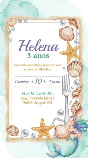 Convite Aniversário Sereia Fundo do Mar para Editar Online