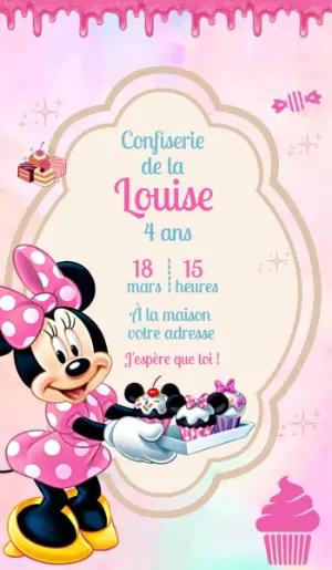Invitation Anniversaire Minnie Confiserie à Modifier en Ligne