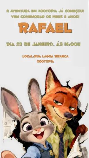 Convite de Aniversário Zootopia com Judy e Nick para Editar