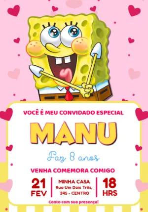 Convite de Aniversário Bob Esponja Rosa Modelo Editável