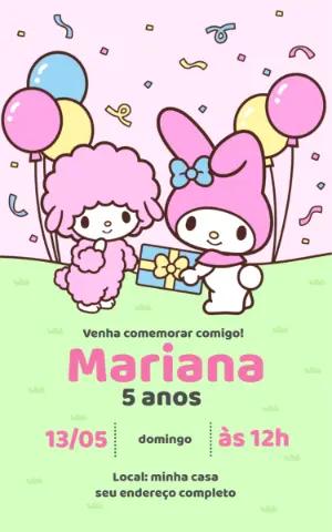 Convite de Aniversário My Melody e Amigos Fofo para Editar