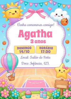 Convite Aniversário Basquete Menina Fofo para Editar