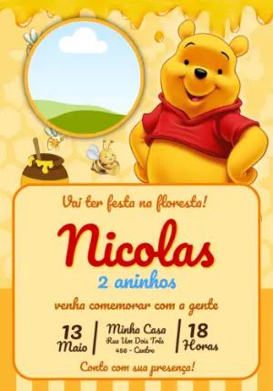 Convite Digital Aniversário Infantil Ursinho Pooh Editável