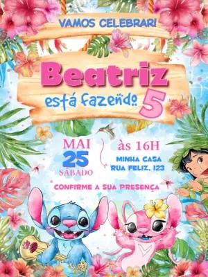 Convite de Aniversário Lilo e Stitch para Editar Online
