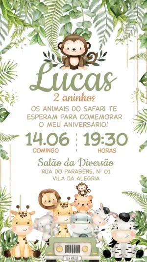 Convite de Aniversário Infantil Safari com Animais Editável