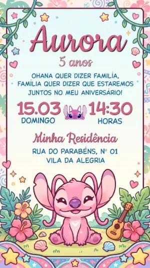 Convite de Aniversário Angel Rosa Tropical Editável