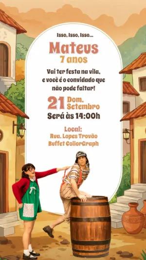 Convite Aniversário Chaves com Personagens para Editar Online