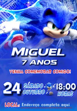 Convite de Aniversário Sonic para Editar e Personalizar Online