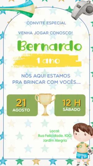 Convite de Aniversário Futebol Aquarela Editável para Menino