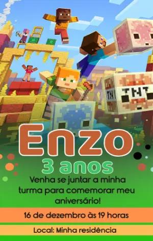 Convite de Aniversário Minecraft: Modelo Digital para Editar