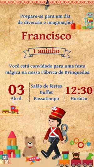 Convite Animado Aniversário Fábrica de Brinquedos para Editar