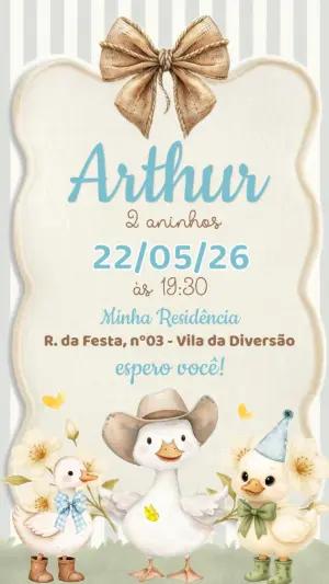 Convite de Aniversário Patinhos Fofos Aquarela Editável