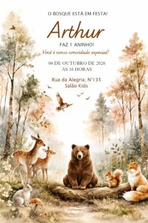 Convite de Aniversário Bosque Encantado para Editar
