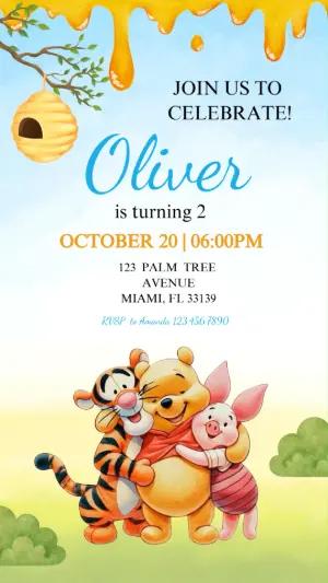 Animated Winnie the Pooh Birthday Video Invitation