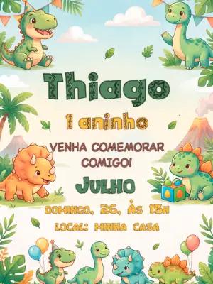 Convite de Aniversário Dinossauro Baby Fofo para Editar