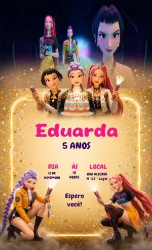 Convite Animado Aniversário K-Pop Guerreiras para Editar