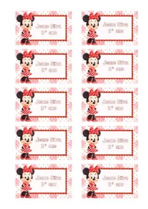 Etiqueta Escolar Minnie Vermelha Editável para Material