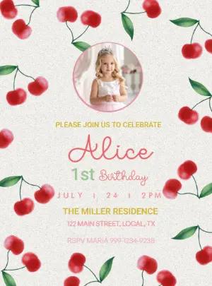 Sweet Cherry Birthday Invitation Editable Template