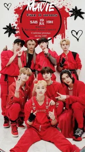 Convite de Aniversário K-pop Stray Kids Vermelho Editável