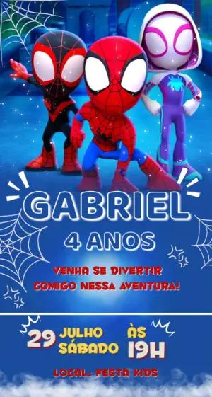 Convite de Aniversário Homem Aranha e Amigos para Editar