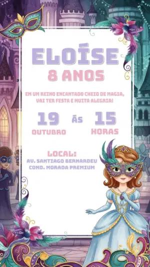 Convite Aniversário Princesa Sofia Baile de Máscaras para Editar