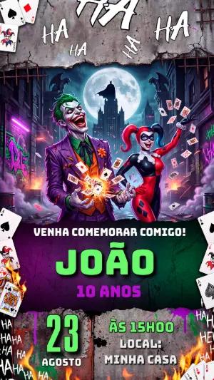 Convite de Aniversário Coringa e Arlequina Editável