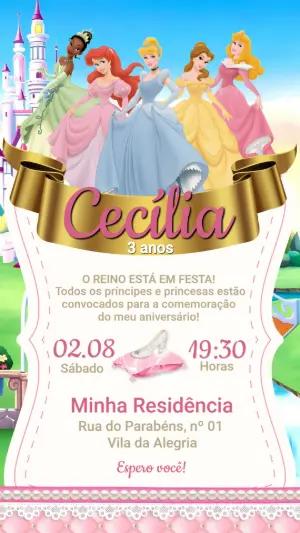 Convite de Aniversário Princesas Disney Editável