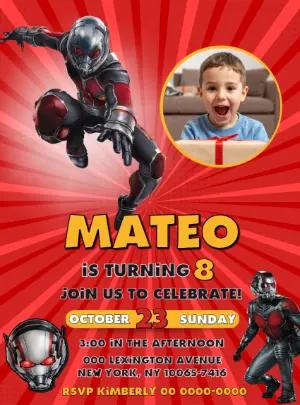 Editable Ant-Man Birthday Invitation with Photo Template