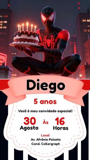 Convite de Aniversário Herói Aranha Miles Morales Editável