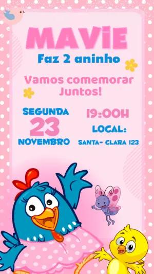 Convite de Aniversário Galinha Pintadinha Rosa Modelo Editável