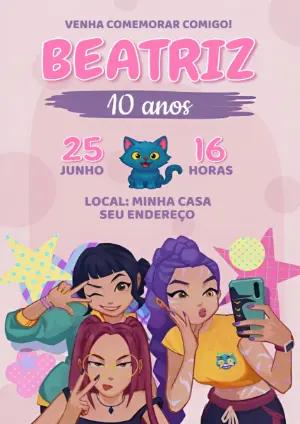 Convite de Aniversário K-pop Guerreiras para Editar