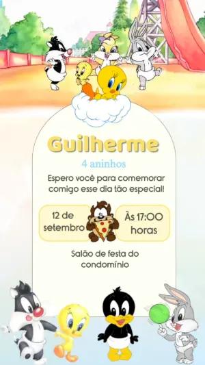 Vídeo Convite Aniversário Baby Looney Tunes no Parquinho para Editar