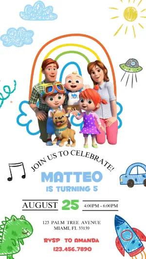 Colorful Cocomelon Birthday Invitation | Digital Editable Template