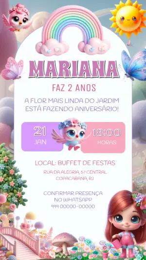 Convite Digital Aniversário Infantil Jardim Mágico Editável