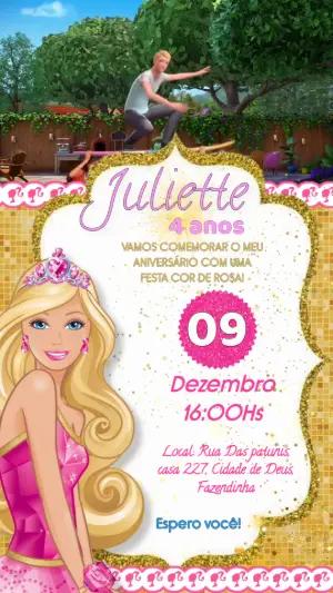 Convite Animado Aniversário Barbie para Editar Online